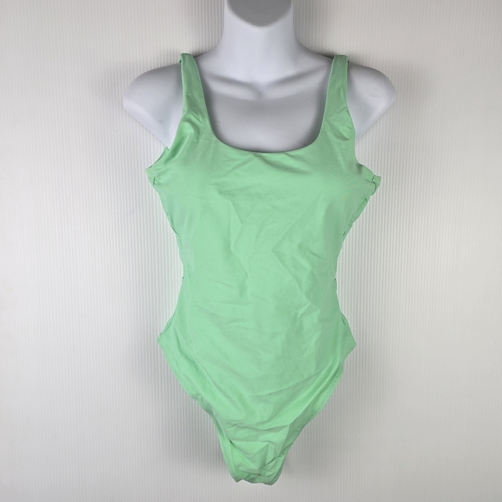 Gymshark Women's One Piece Open Back High Cut Leg Scoop Neck Size M Bright Green